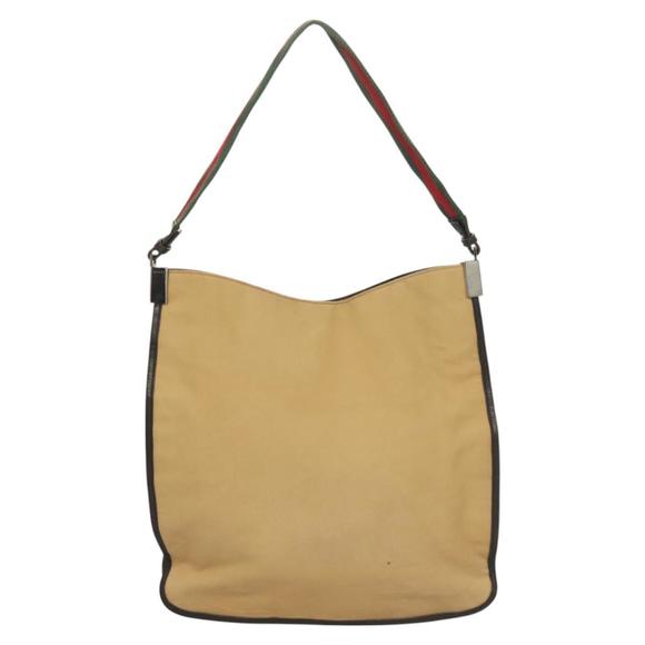 GUCCI Web Sherry Line Shoulder Bag Canvas Beige Silver Red 001 4306 Auth hk2865 - Picture 3 of 16